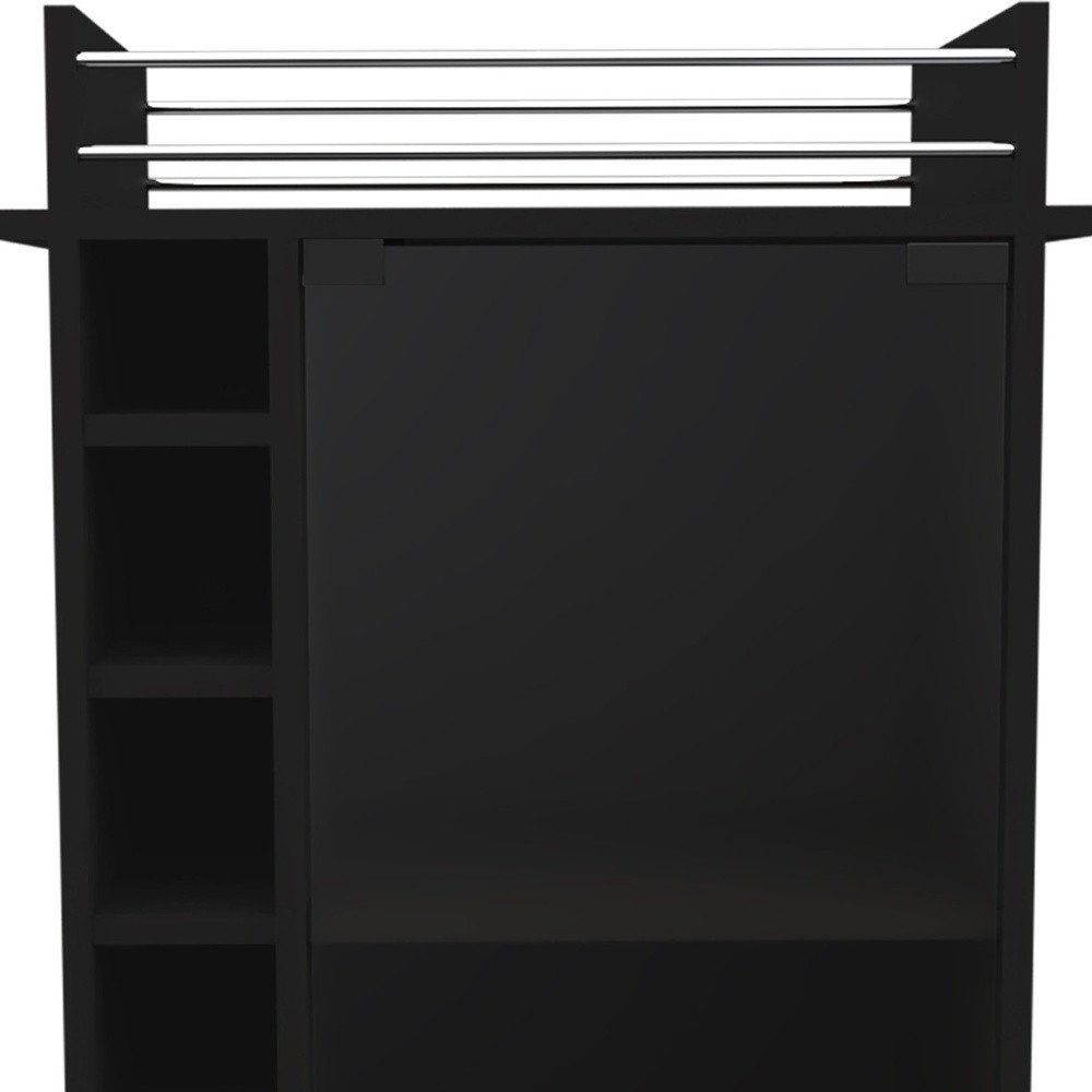 Black Rolling Bar Cart With Wine Storage - 35" H x 21.6" W x 16.3" D