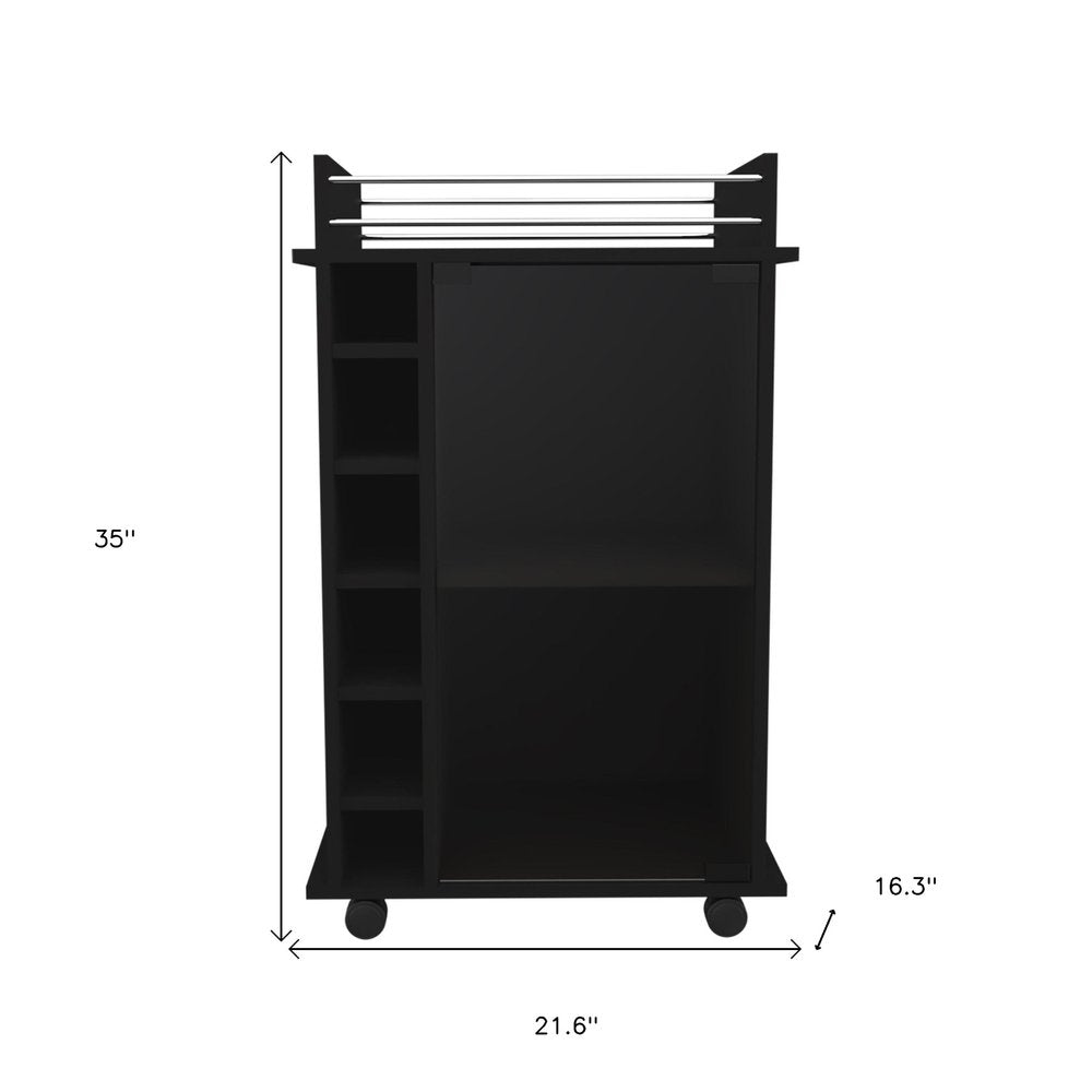 Black Rolling Bar Cart With Wine Storage - 35" H x 21.6" W x 16.3" D
