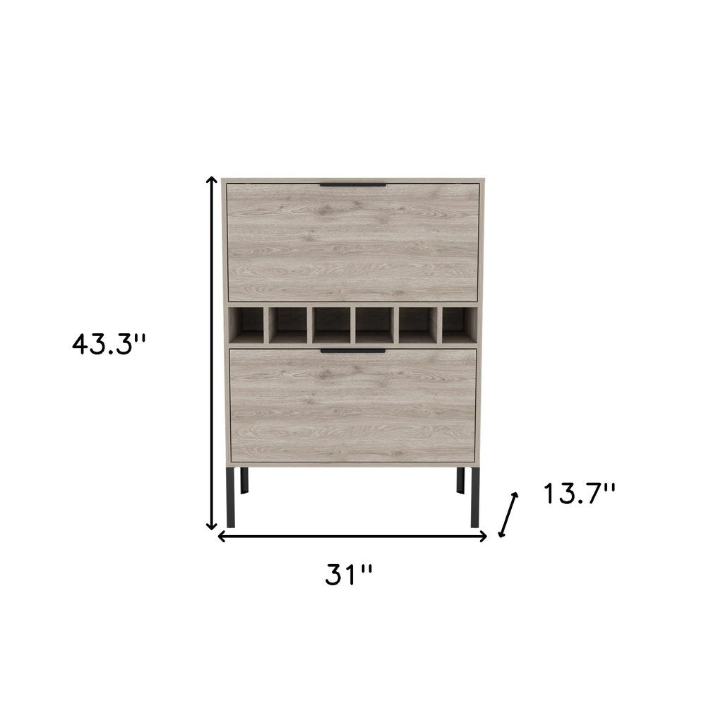 43" Light Gray and Black Wood Console Bar Cabinet With Two Doors