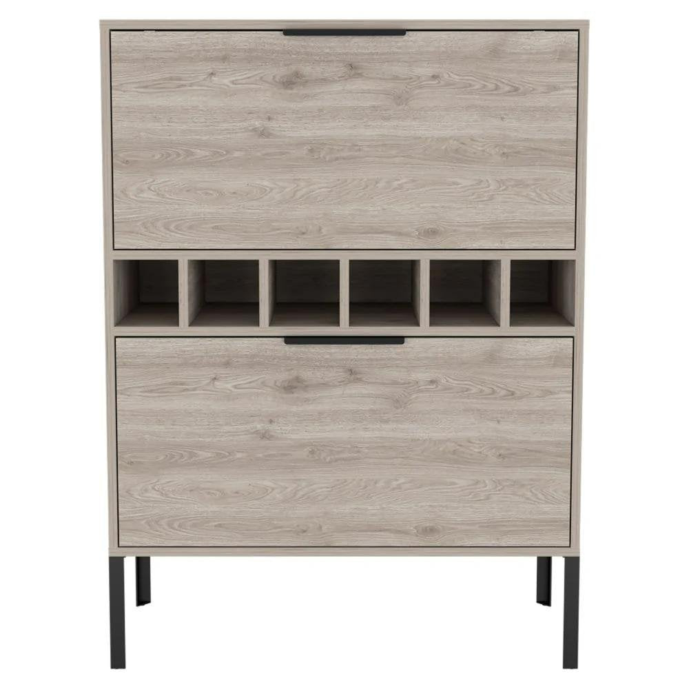 43" Light Gray and Black Wood Console Bar Cabinet With Two Doors