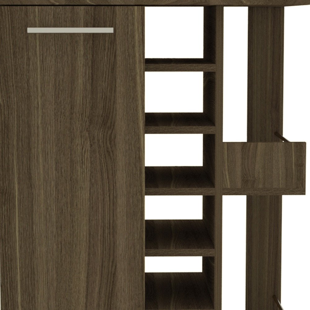 24" Walnut Wood Flat Door Rolling Kitchen Cart With Storage