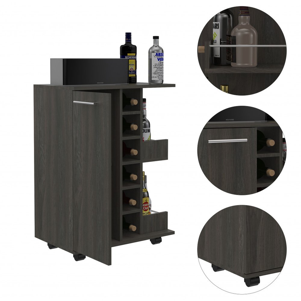 24" Espresso Wood Flat Door Rolling Kitchen Cart With Storage
