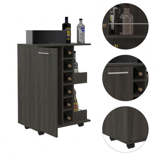24" Espresso Wood Flat Door Rolling Kitchen Cart With Storage