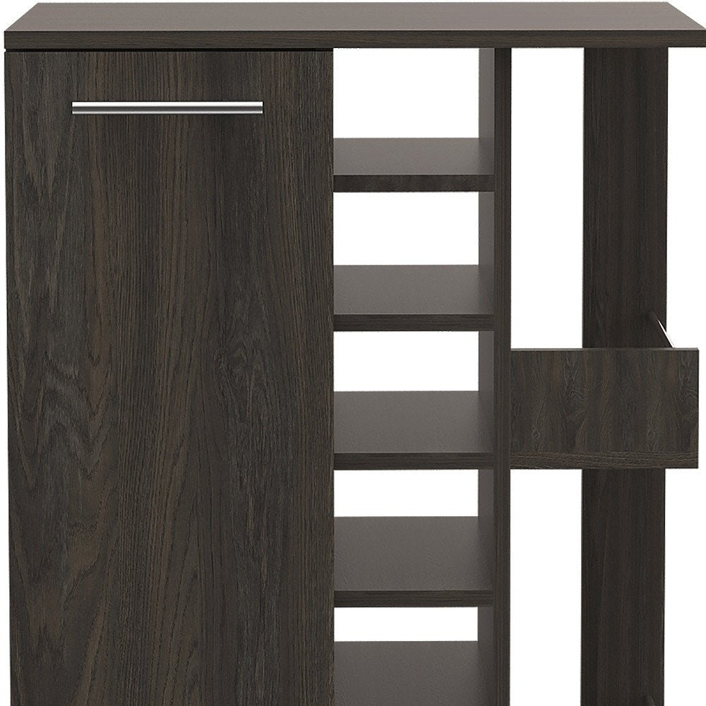 24" Espresso Wood Flat Door Rolling Kitchen Cart With Storage
