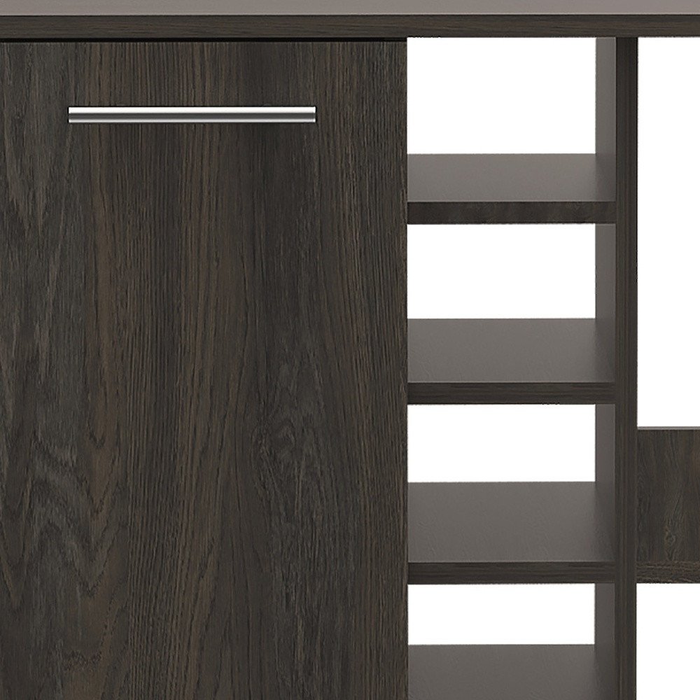 24" Espresso Wood Flat Door Rolling Kitchen Cart With Storage. Kitchen cart in charcoal wood.