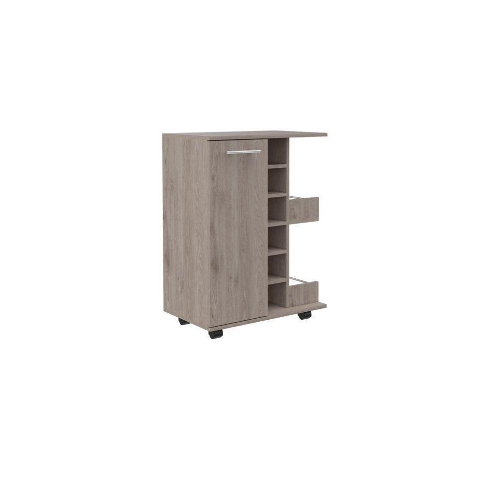 Light Gray Rolling Bar Cart With Wine Storage - 32.4" H x 23.7" W x 14.8" D