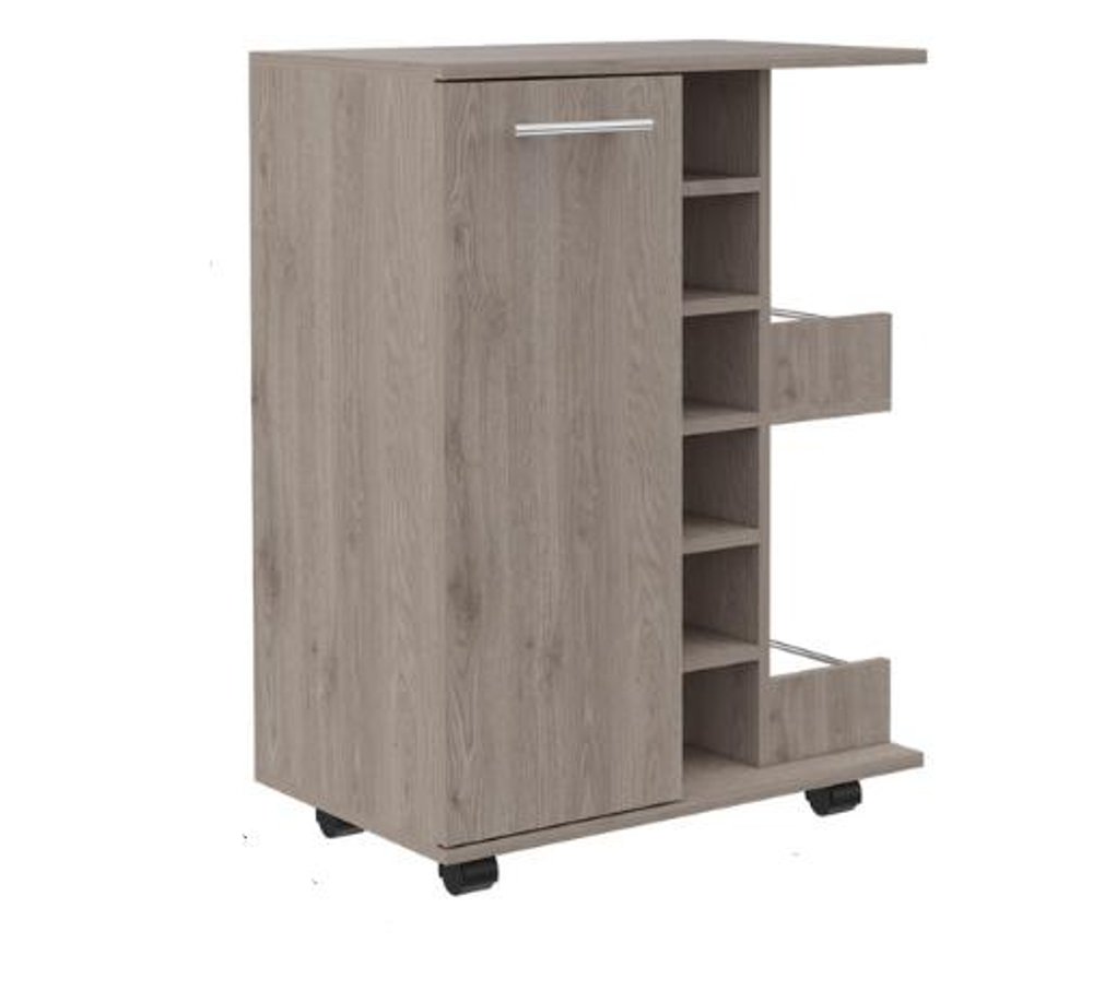Light Gray Rolling Bar Cart With Wine Storage - 32.4" H x 23.7" W x 14.8" D