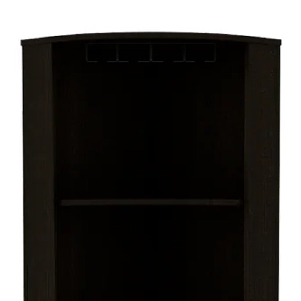 71" Black Wood Corner Bar Cabinet With Two Doors on a white background