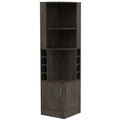 71" Dark Brown Wood Corner Bar Cabinet With Two Doors on a white background