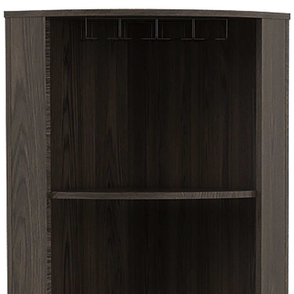 71" Dark Brown Wood Corner Bar Cabinet With Two Doors close-up detail