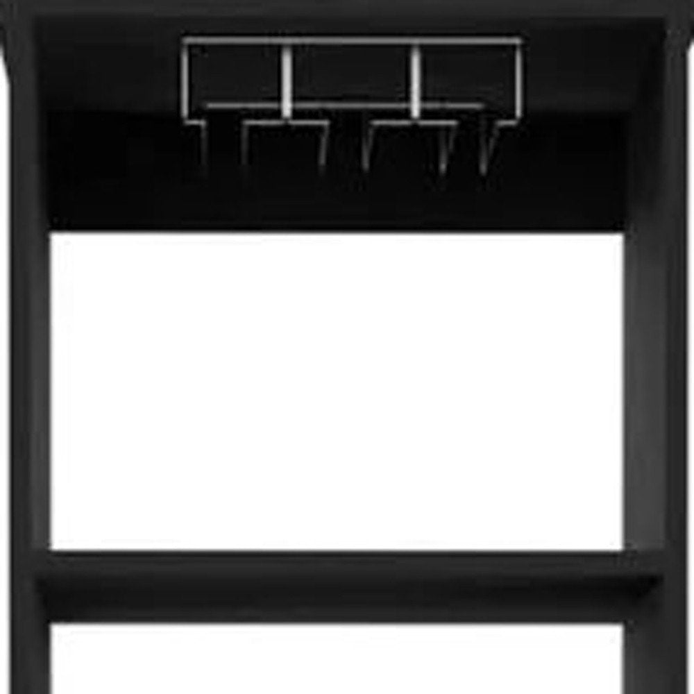 63" Black Wood Bar Cabinet With Two Drawers photographed against a dark studio background in black.