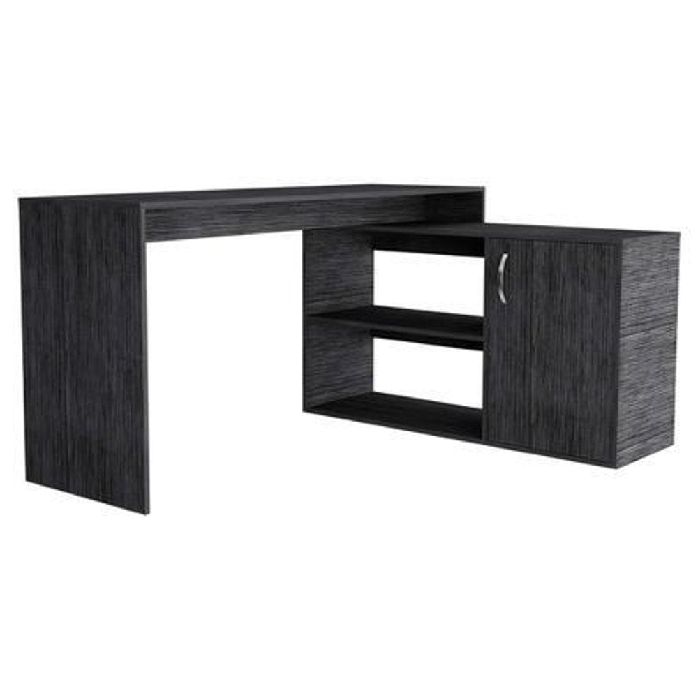 60" Gray L Shape Computer Desk. Desk isolated on a plain white background, in a gray finish.