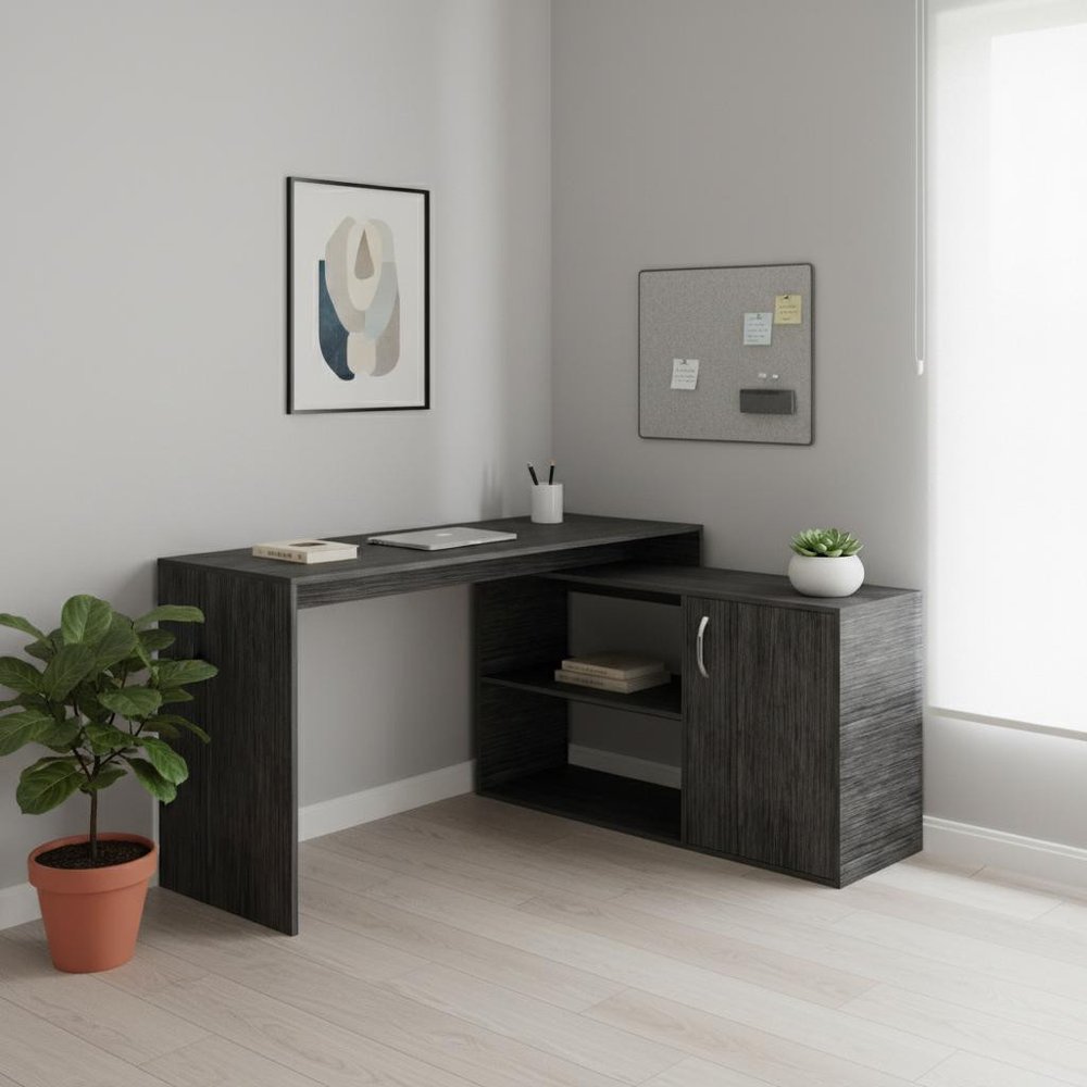 60" Gray L Shape Computer Desk. Desk in gray.
