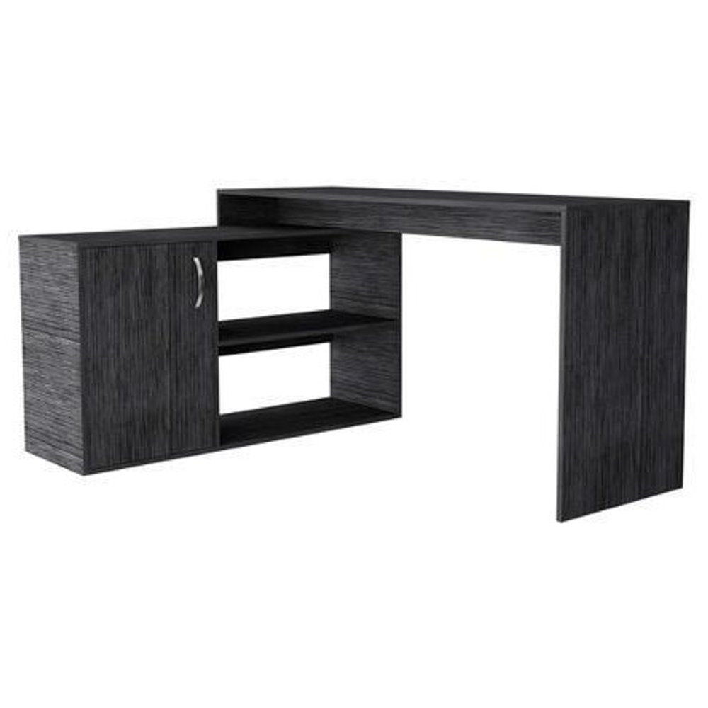60" Gray L Shape Computer Desk. Desk isolated on a plain white background, finished in gray.