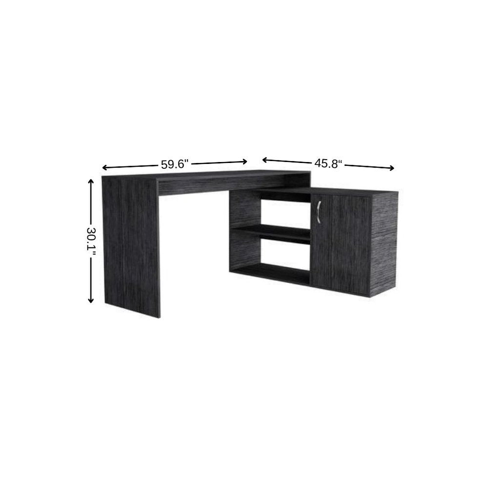 60" Gray L Shape Computer Desk. Desk isolated on a plain white background, showing its gray color.