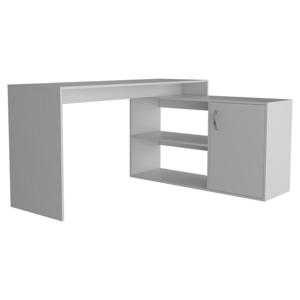 60" White L Shape Computer Desk. Desk isolated on a plain white background, showing its white color.