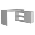 60" White L Shape Computer Desk. Desk isolated on a plain white background, showing its white color.