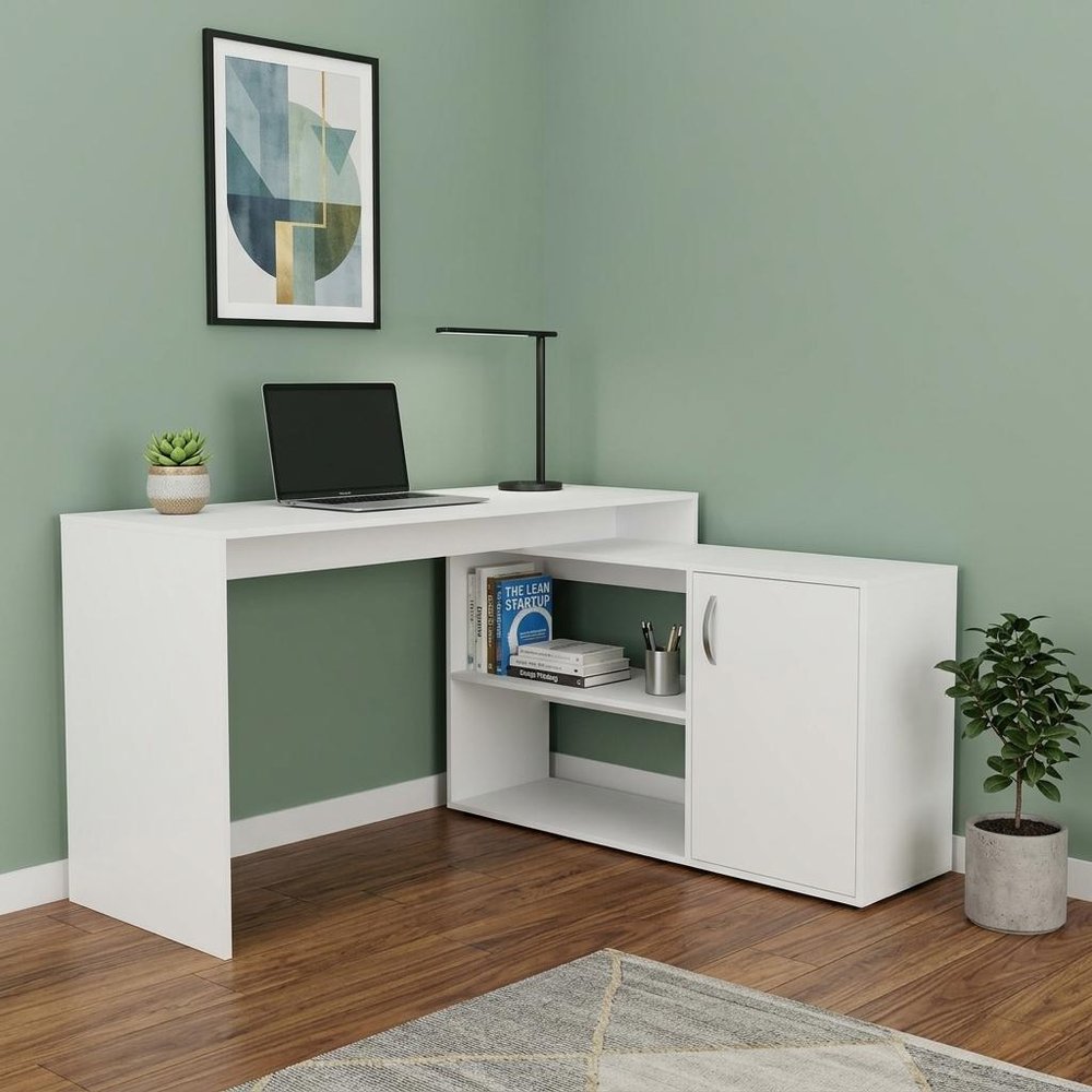 60" White L Shape Computer Desk