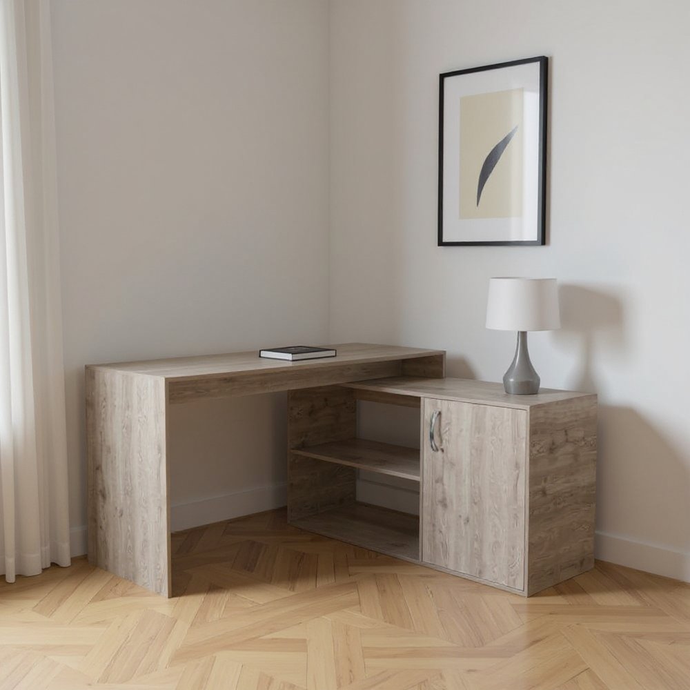 60" Light Gray L Shape Computer Desk. Desk in light gray.