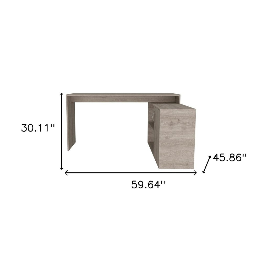 60" Light Gray L Shape Computer Desk. Desk isolated on a plain white background, showing its light gray color.