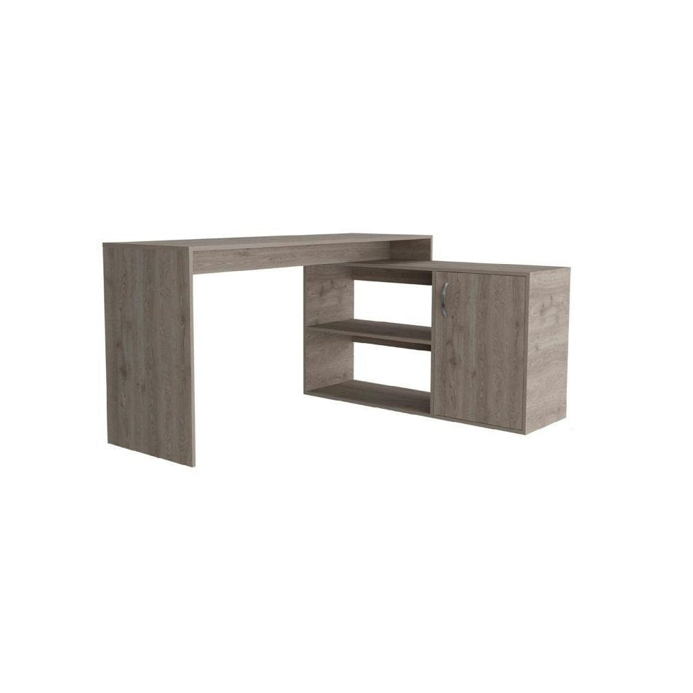 60" Light Gray L Shape Computer Desk. Desk isolated on a plain white background.