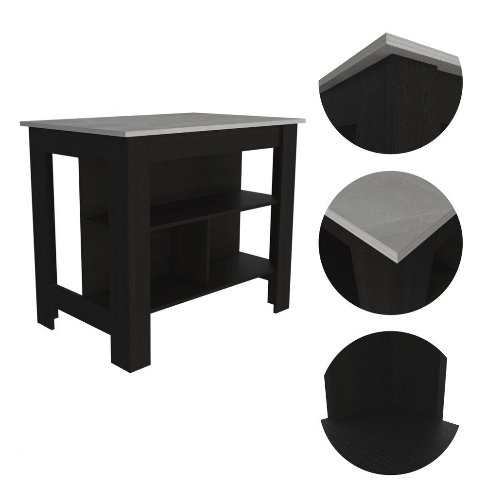 41" Ivory And Black Wood Kitchen Island With Storage on a white background