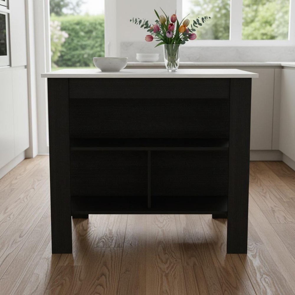 41" Ivory And Black Wood Kitchen Island With Storage in a home interior