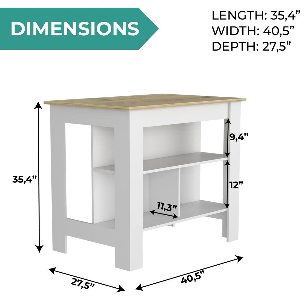 41" Ivory And Black Wood Kitchen Island With Storage on a white background