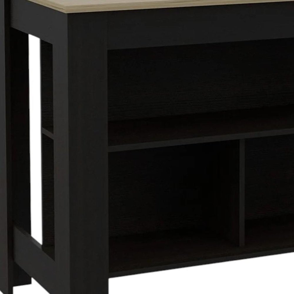 41" Natural And Black Wood Kitchen Island With Storage close-up detail