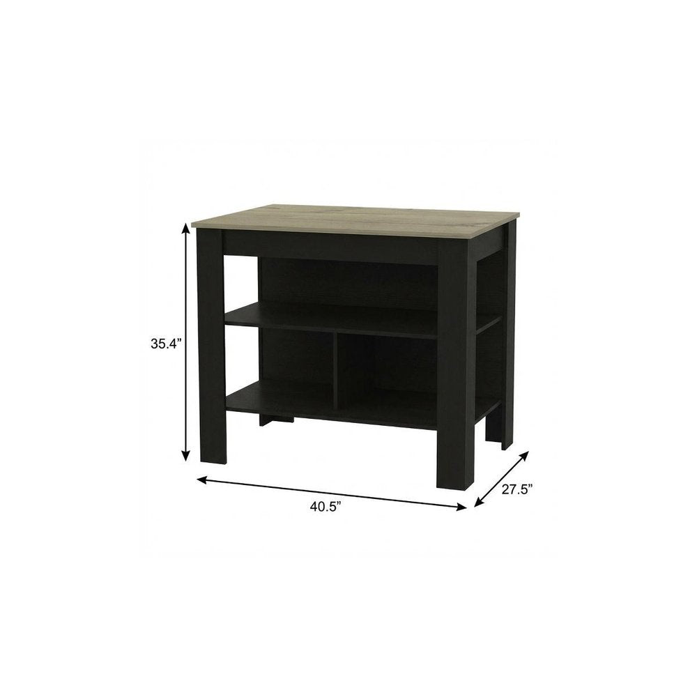 41" Natural And Black Wood Kitchen Island With Storage on a white background