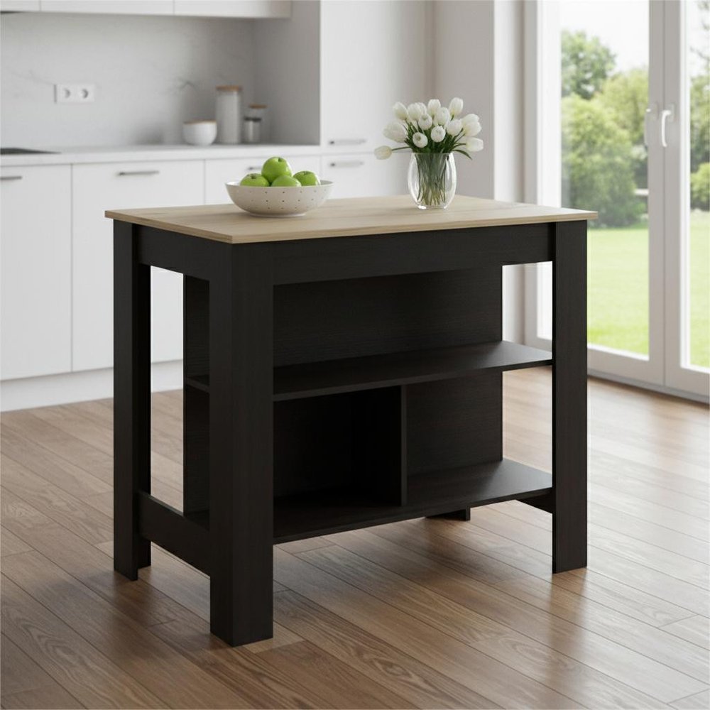 41" Natural And Black Wood Kitchen Island With Storage in a home interior