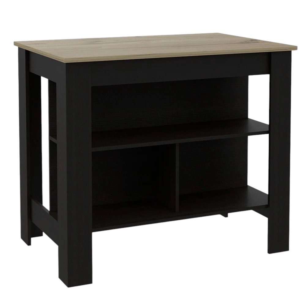 41" Natural And Black Wood Kitchen Island With Storage on a white background