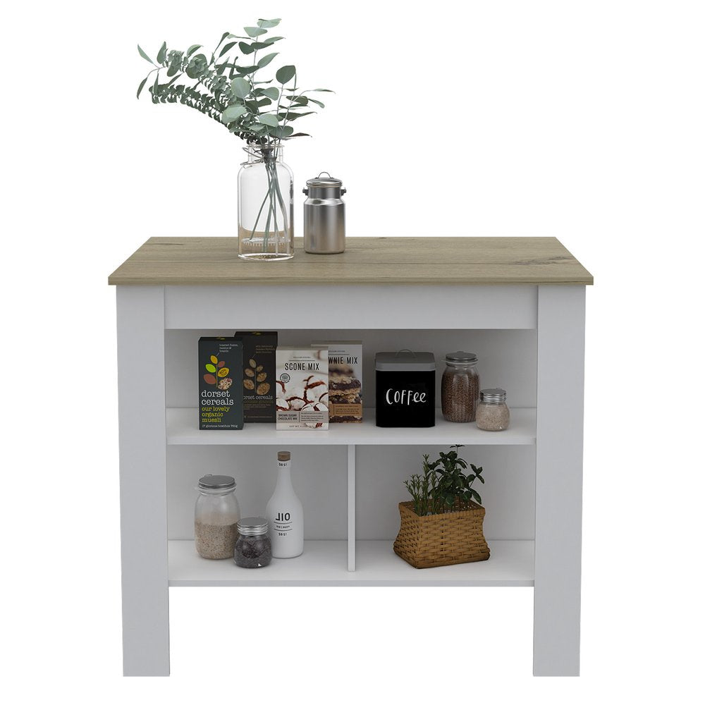 White and Brown 41" Kitchen Island With Storage - SKU 477872