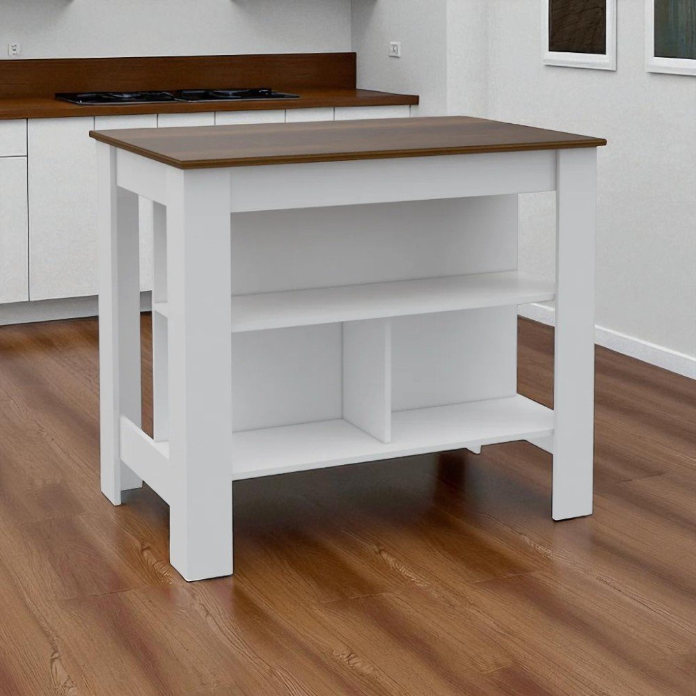 White and Brown 41" Kitchen Island With Storage - SKU 477873