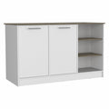 White and Brown 59" Kitchen Island With Storage on a white background