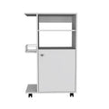 24" White Wood Flat Door Rolling Kitchen Cart With Storage on a white background