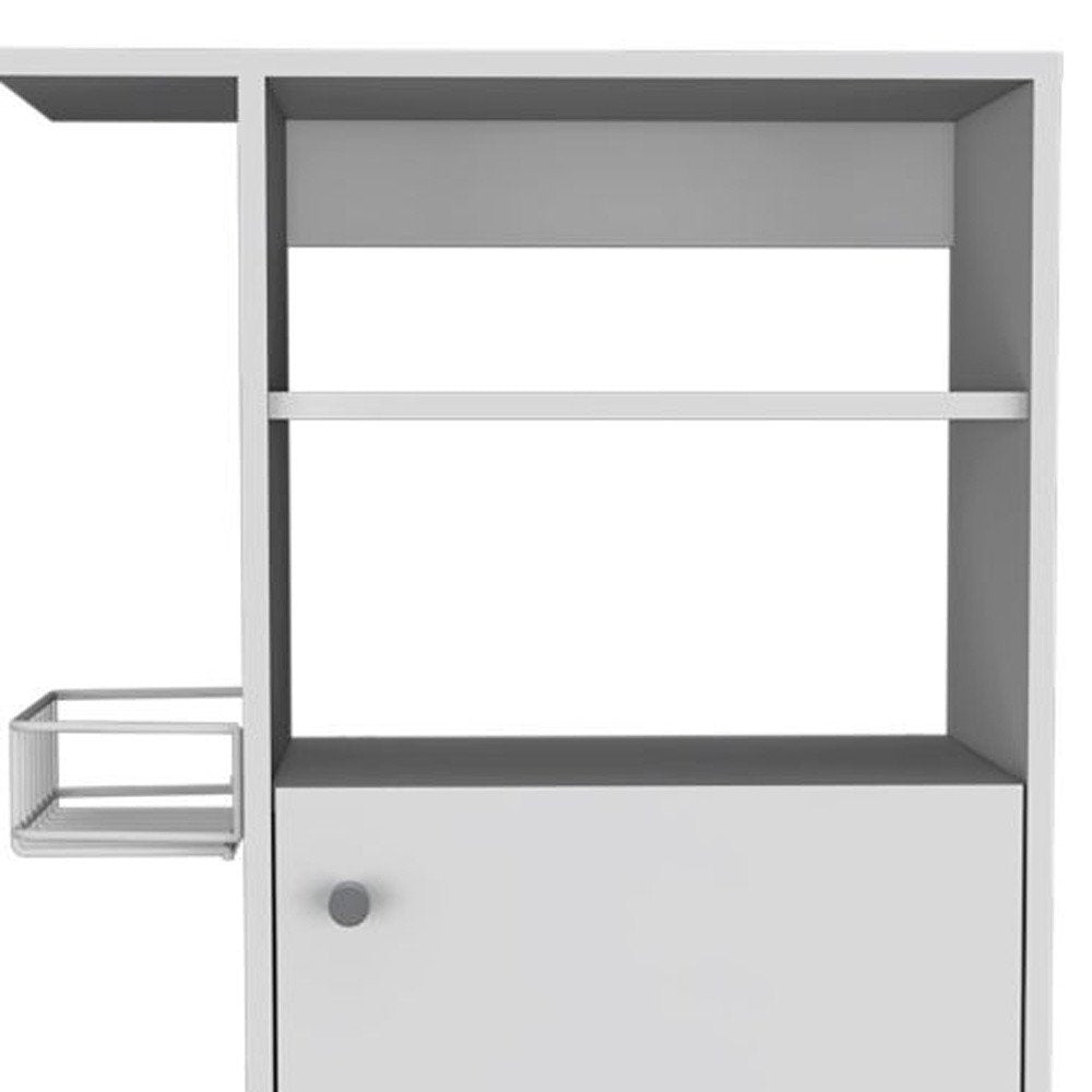 24" White Wood Flat Door Rolling Kitchen Cart With Storage on a white background