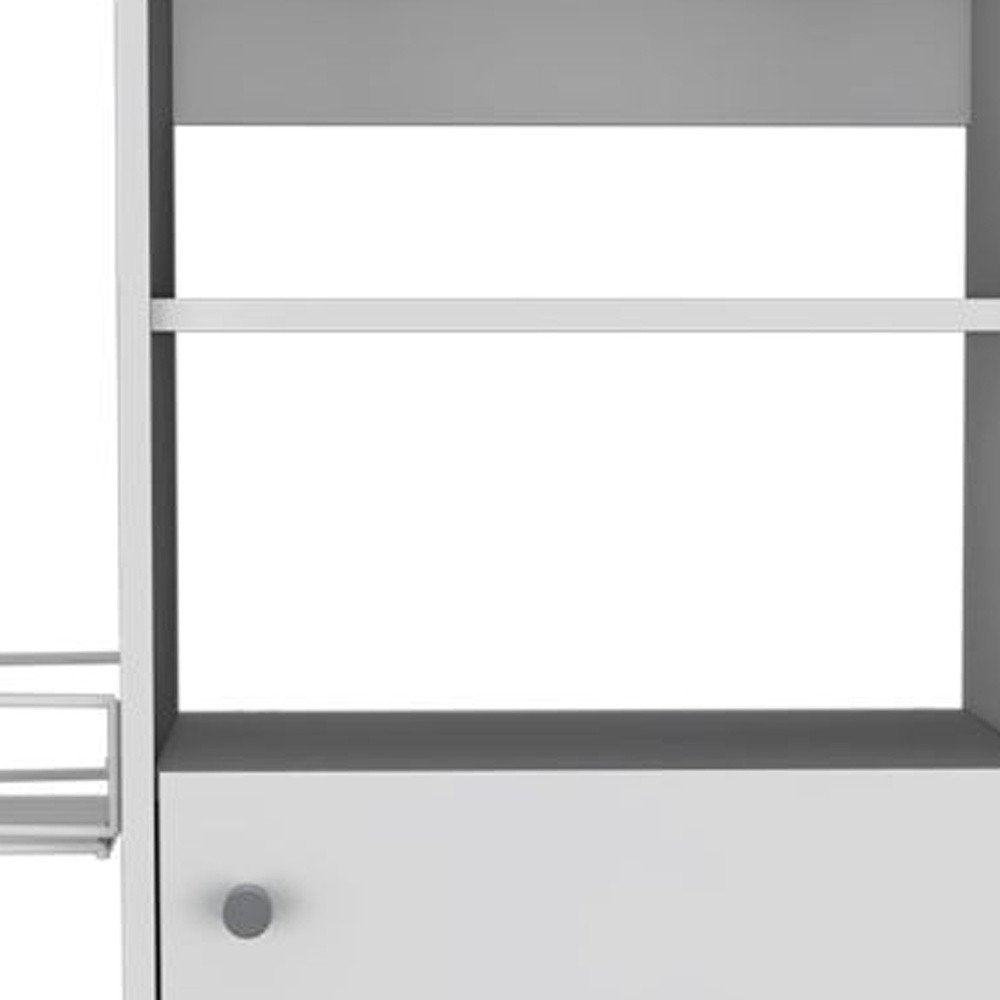 24" White Wood Flat Door Rolling Kitchen Cart With Storage on a white background