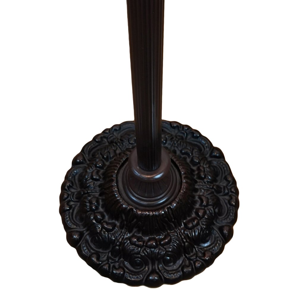 69" Black And Red Torchiere Floor Lamp With Red Dragonfly Glass Dome Shade. Floor lamp isolated on a plain white background, in a black glass finish.