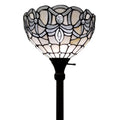 72" Brown And White Torchiere Floor Lamp With White Flowers Glass Dome Shade on a white background