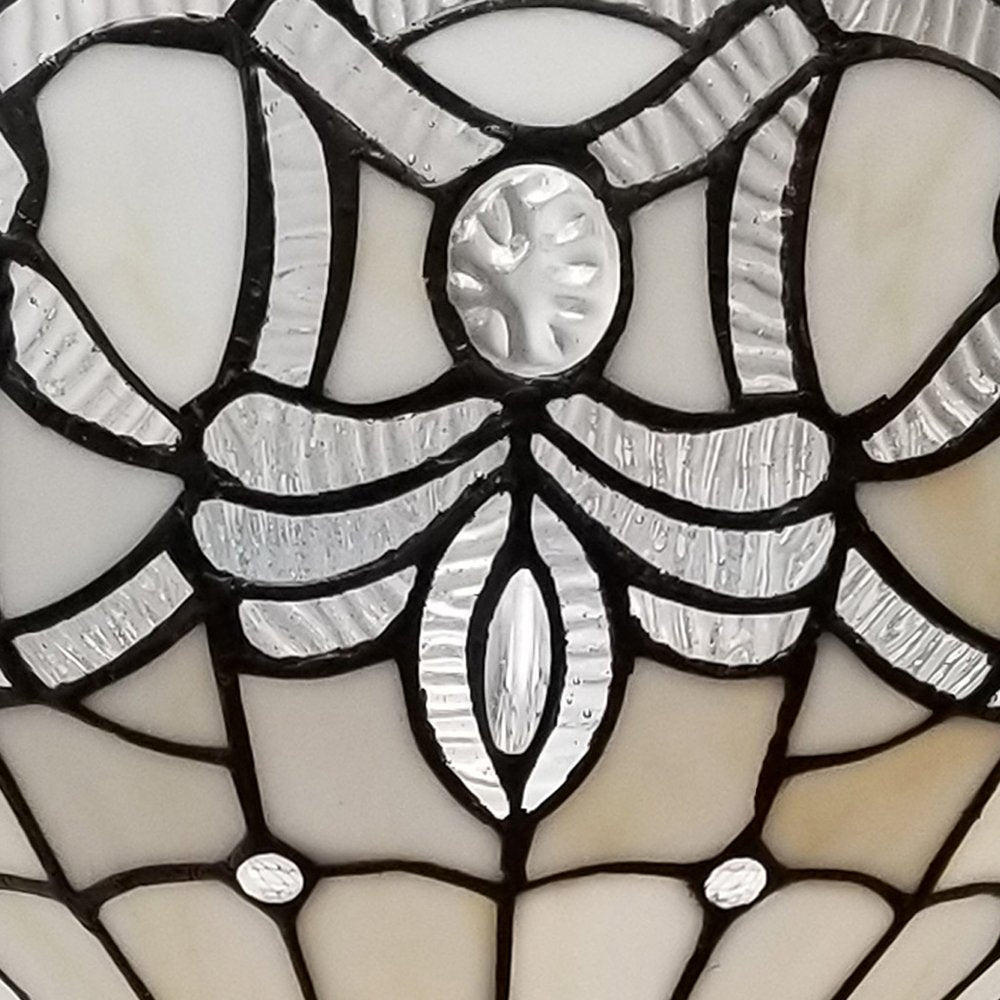 72" Brown And White Torchiere Floor Lamp With White Flowers Glass Dome Shade close-up detail