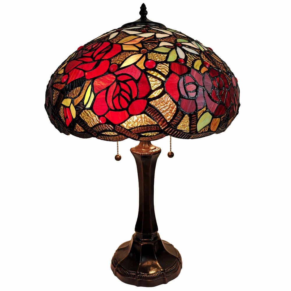 24" Dark Brown Metal Two Light Candlestick Table Lamp With Red Dome Shade. Table lamp isolated on a plain white background, finished in dark brown metal.