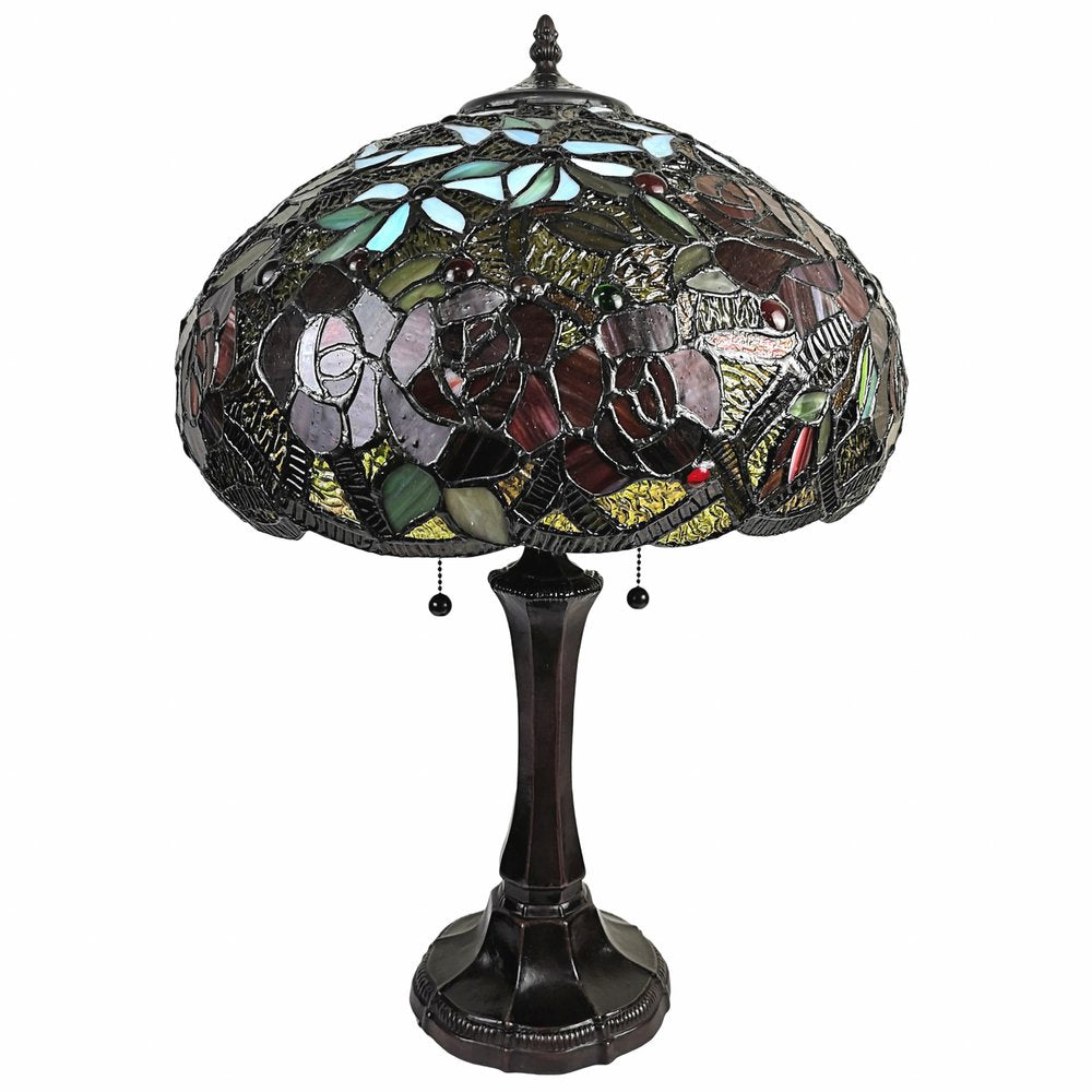 24" Dark Brown Metal Two Light Candlestick Table Lamp With Red Dome Shade. Table lamp isolated on a plain white background, in a dark brown metal finish.