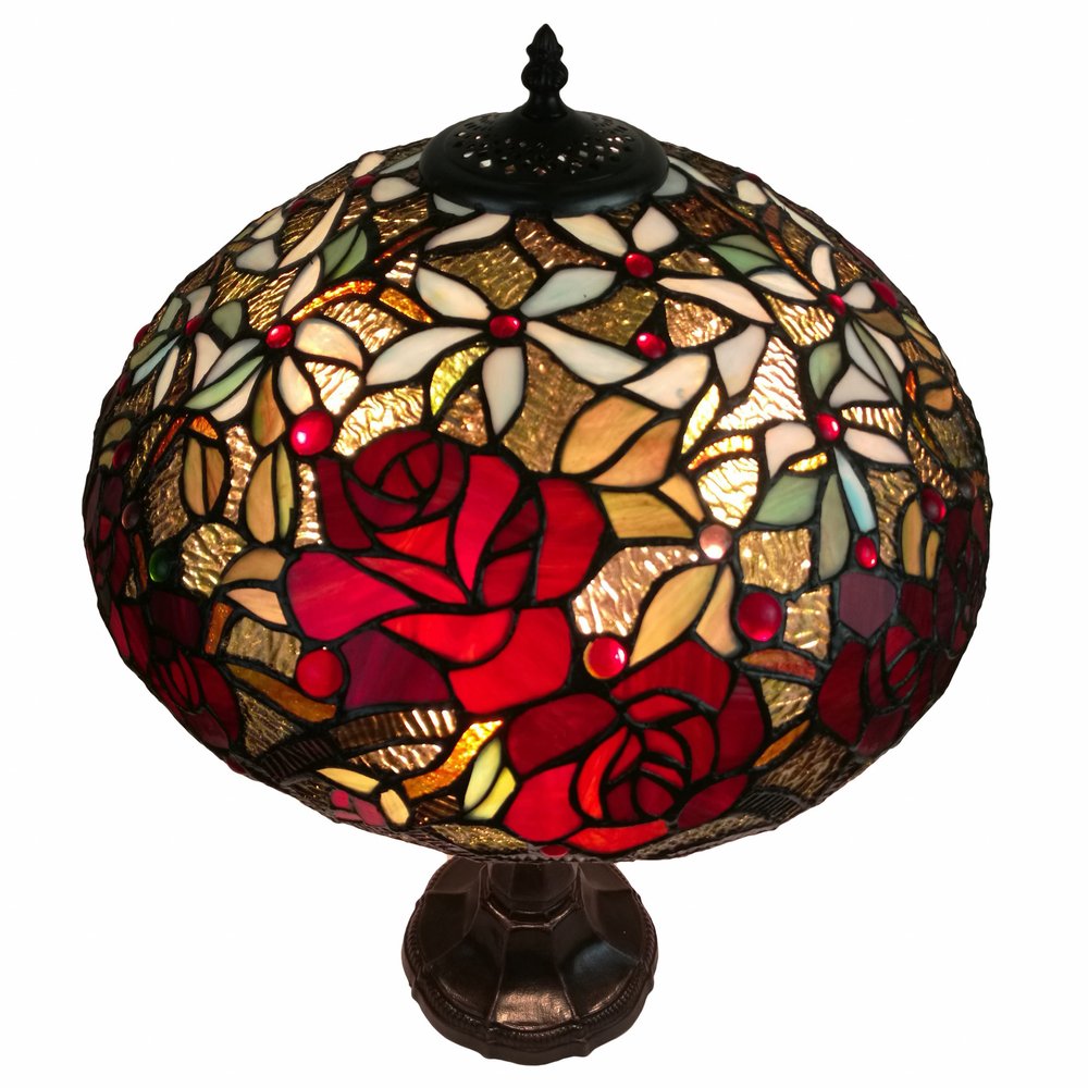 24" Dark Brown Metal Two Light Candlestick Table Lamp With Red Dome Shade. Table lamp isolated on a plain white background, showing a dark brown metal surface.