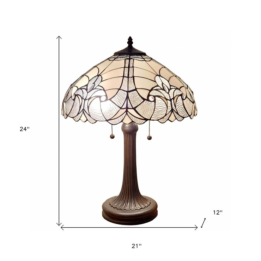 24" Dark Brown Metal Two Light Candlestick Table Lamp With Dark Brown Shade. Table lamp isolated on a plain white background, finished in brown metal.