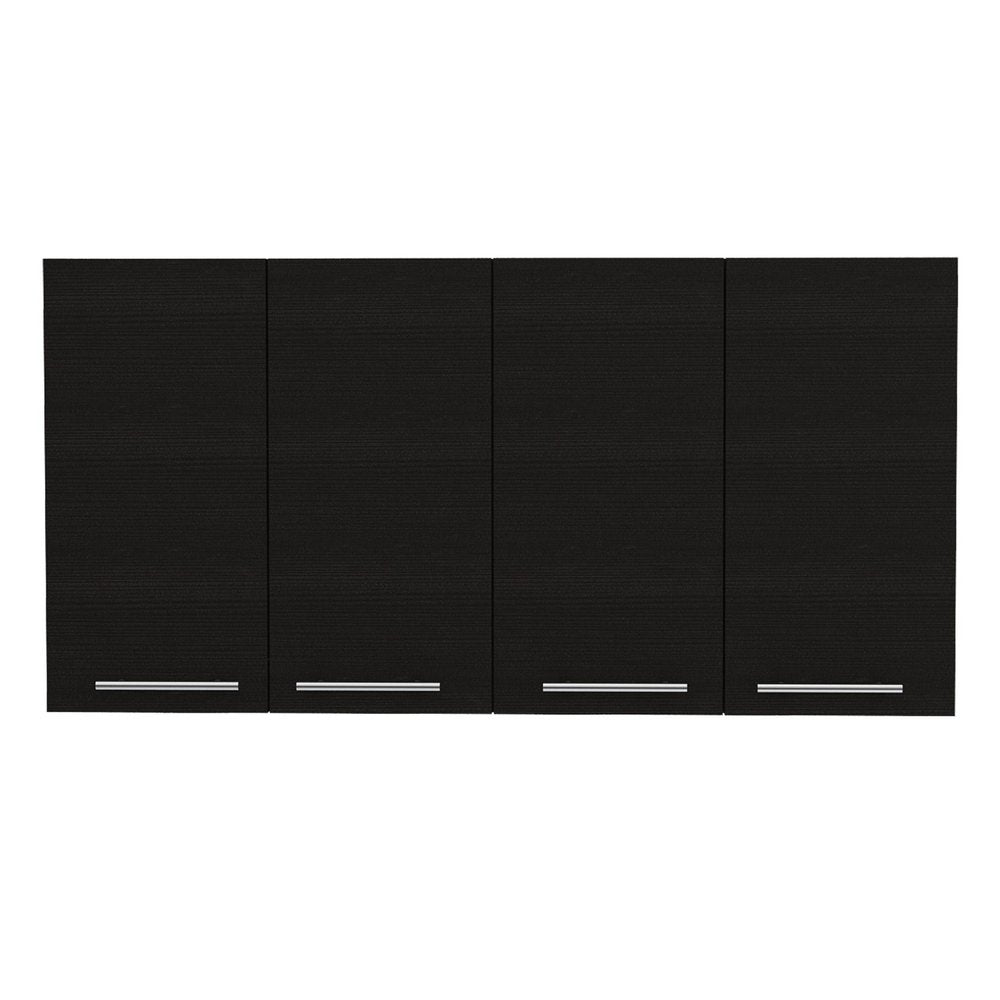 47" Black Wood Wall Mounted Accent Cabinet With Four Doors. Cabinet isolated on a plain white background, finished in black wood.