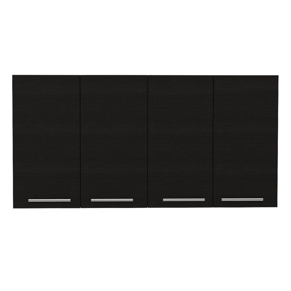 47" Black Wood Wall Mounted Accent Cabinet With Four Doors