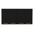 47" Black Wood Wall Mounted Accent Cabinet With Four Doors. Cabinet isolated on a plain white background, in a black wood finish.