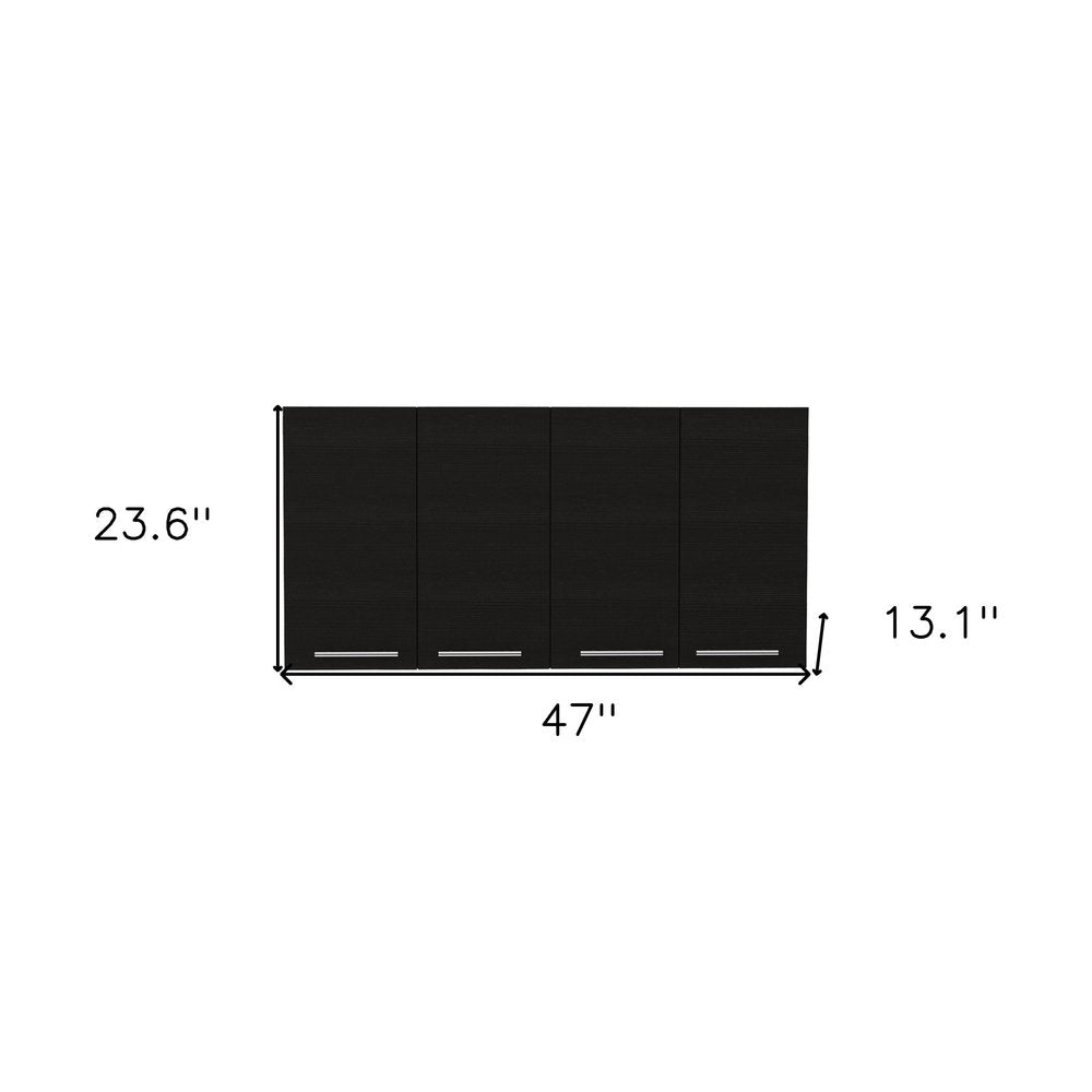 47" Black Wood Wall Mounted Accent Cabinet With Four Doors