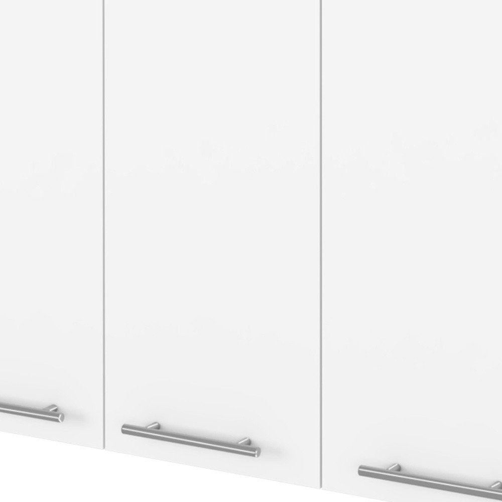 47" White Wood Wall Mounted Accent Chest With Four Doors. Cabinet isolated on a plain white background, in a white wood finish.